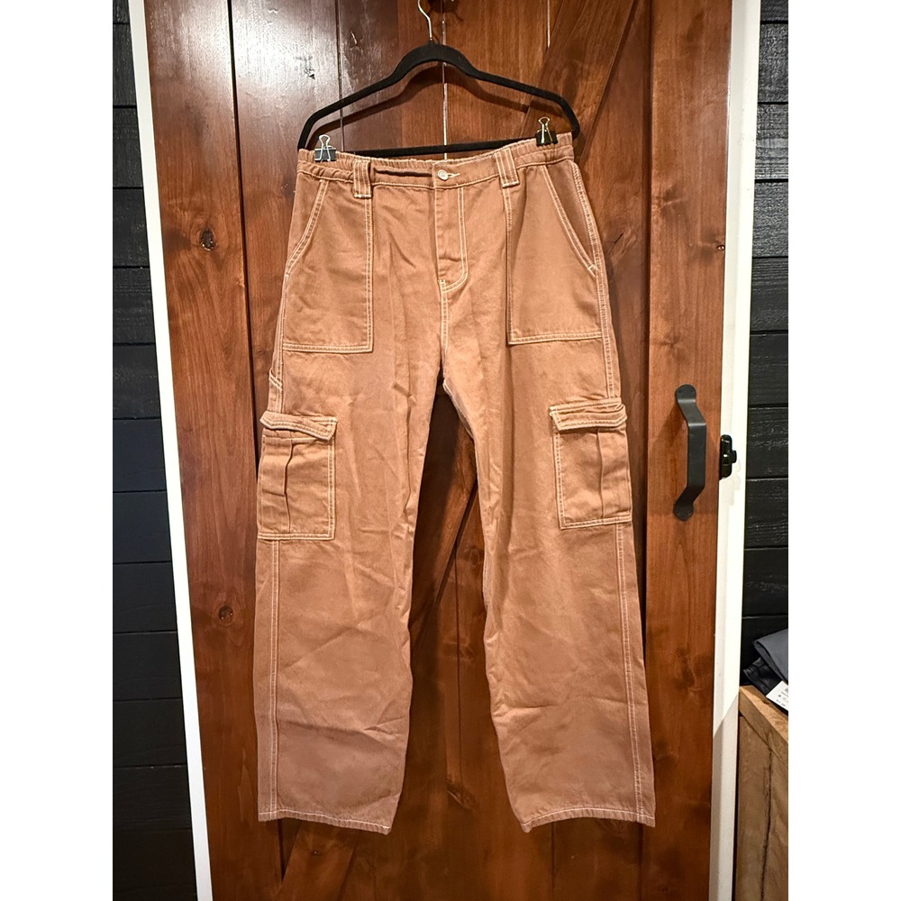 Fashion Nova Womens Brown Contrast Stitch Cargo Pants Wide Leg